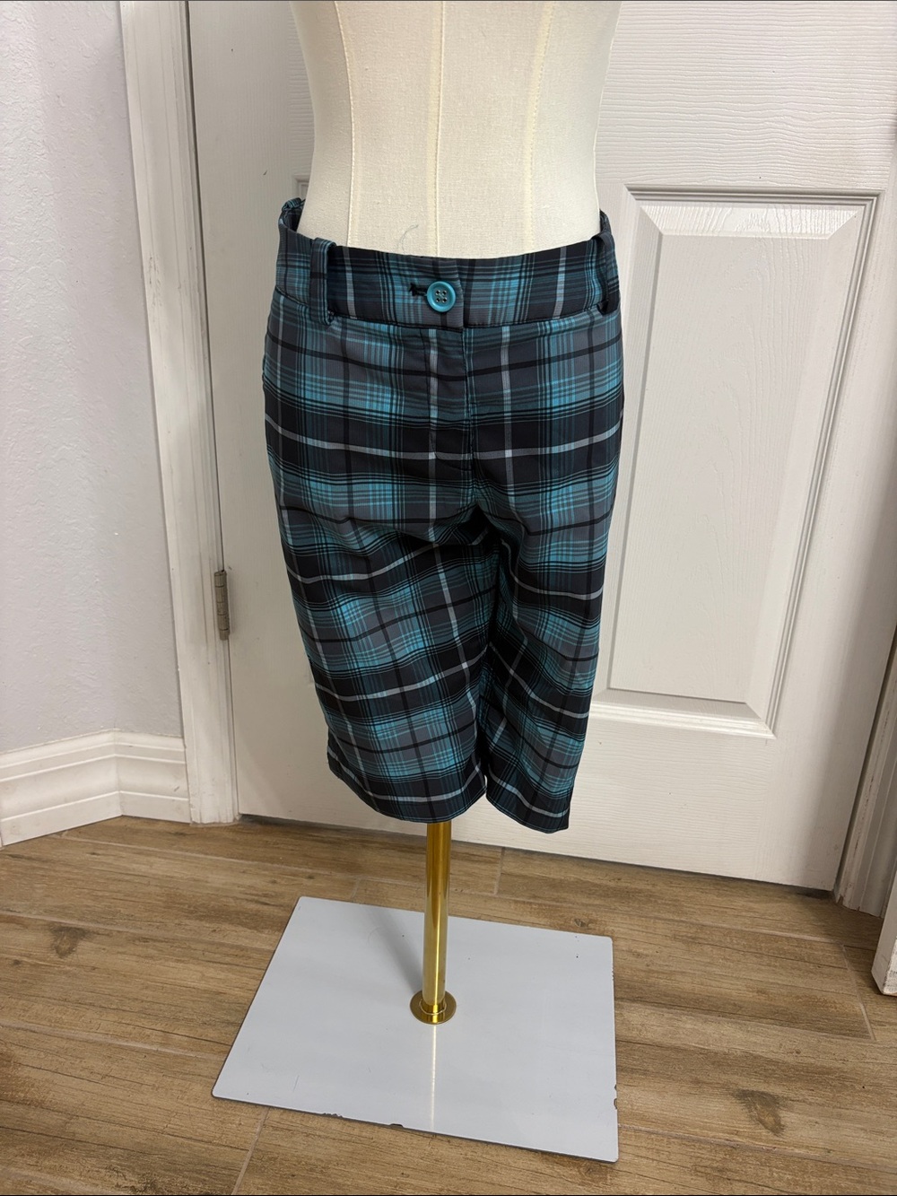Nike Blue Teal Plaid Athletic Shorts